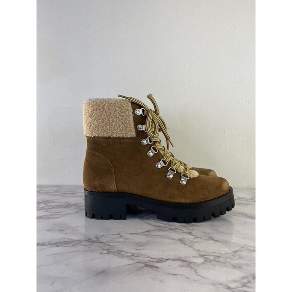 Steve Madden Women's Aniko Faux Suede Lace Up Ankle Boots 7.5 Chestnut Suede - Picture 4 of 8